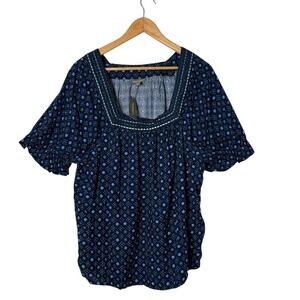 Style & Co Plus Size Tunic Top Womens XXL Blue Square Neck Peasant Boho NEW